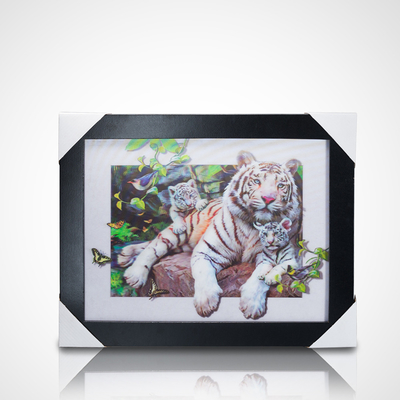 Affiche 3D de peinture lenticulaire PET 30*40cm Affiche 5D lenticulaire tigres Peinture 3D avec cadre noir pour la décoration de la maison